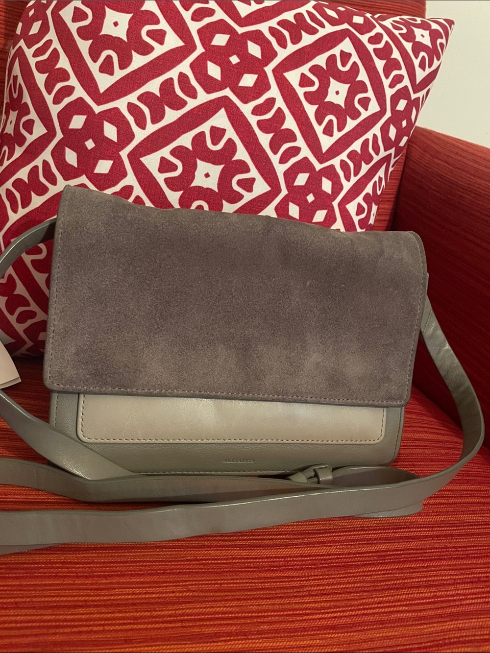 Gray Suede and Leather Crossbody Bag - Women's Shoulder Bag